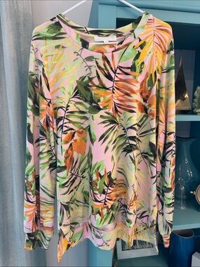 Adyson Parker Pink Tropical-Print Long Sleeve Pullover XL NWT